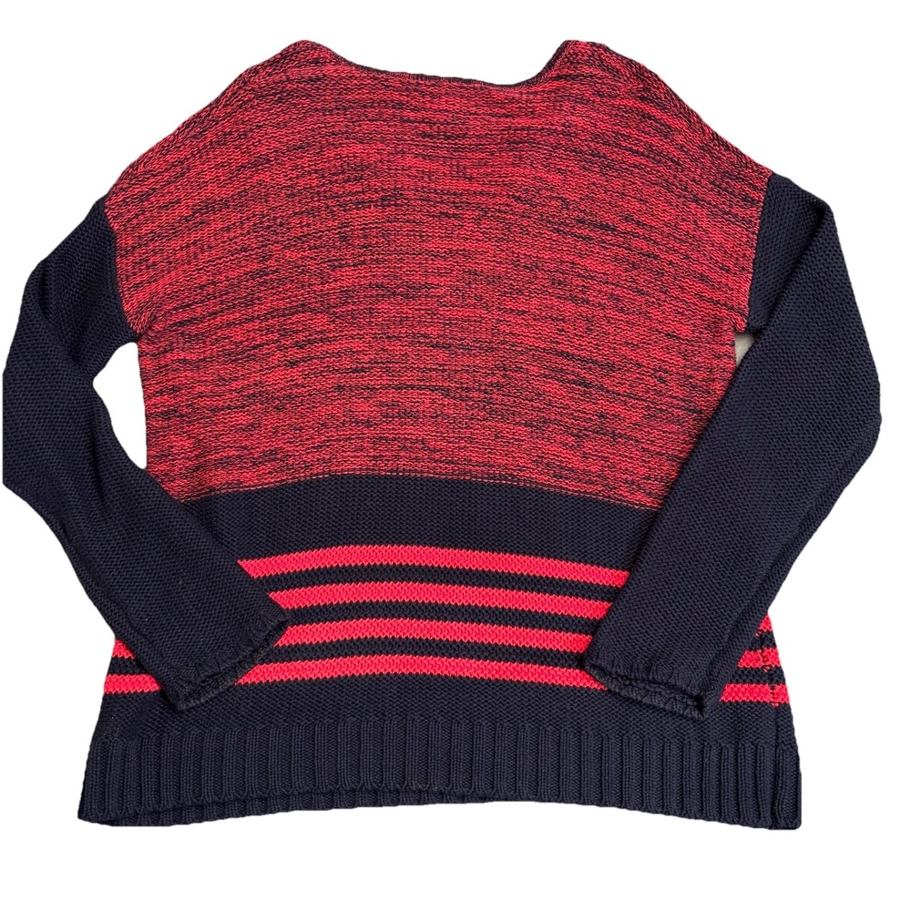 WHITE + WARREN Dark Blue Red Stripe Sweater Women's Small Cotton - Picture 4 of 8
